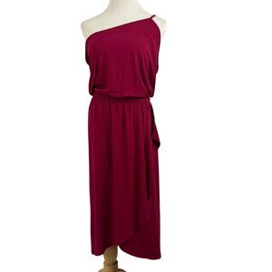 Ann Taylor Dress Women's Large Tall One-Shoulder Midi Elastic Waist Asymmetrical